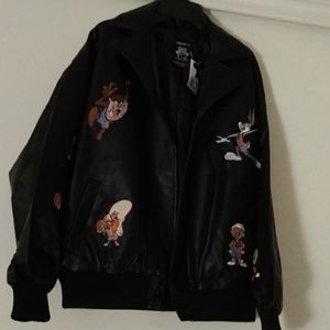 Women Casual Black Leather Jacket Space Jam